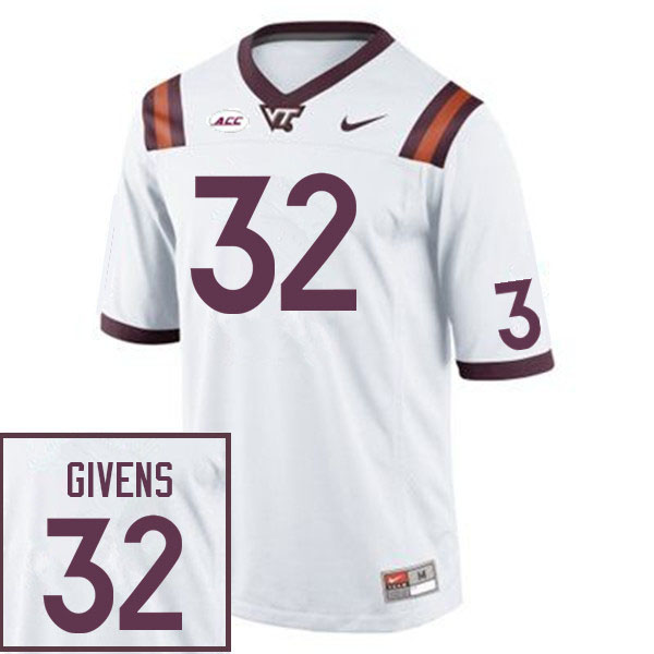 Men #32 Gunner Givens Virginia Tech Hokies College Football Jerseys Sale-White - Click Image to Close